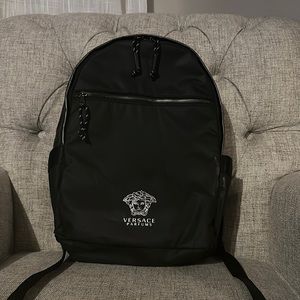 Authentic Versace Perfume Black Parfums Medusa Logo Backpack Adjustable Straps.